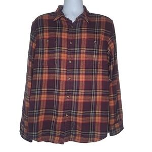 Sonoma  Flannel Shirt Mens L Maroon Orange Plaid Long Sleeve Autumn Chore Grunge